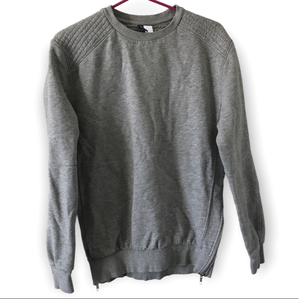 Divided cotton blend gray long sleeve sweater with side zippers